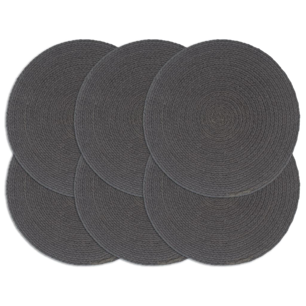 vidaXL Naproane, 6 buc., gri închis, 38 cm, bumbac, rotund vidaXL Naproane, 6 buc., gri închis, 38 cm, bumbac, rotund