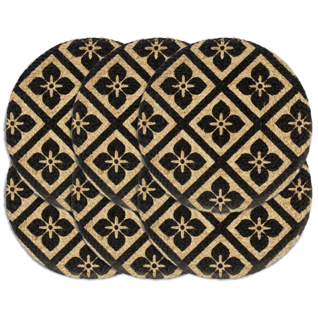 vidaXL Naproane, 6 buc., negru, 38 cm, iută, rotund vidaXL Naproane, 6 buc., negru, 38 cm, iută, rotund