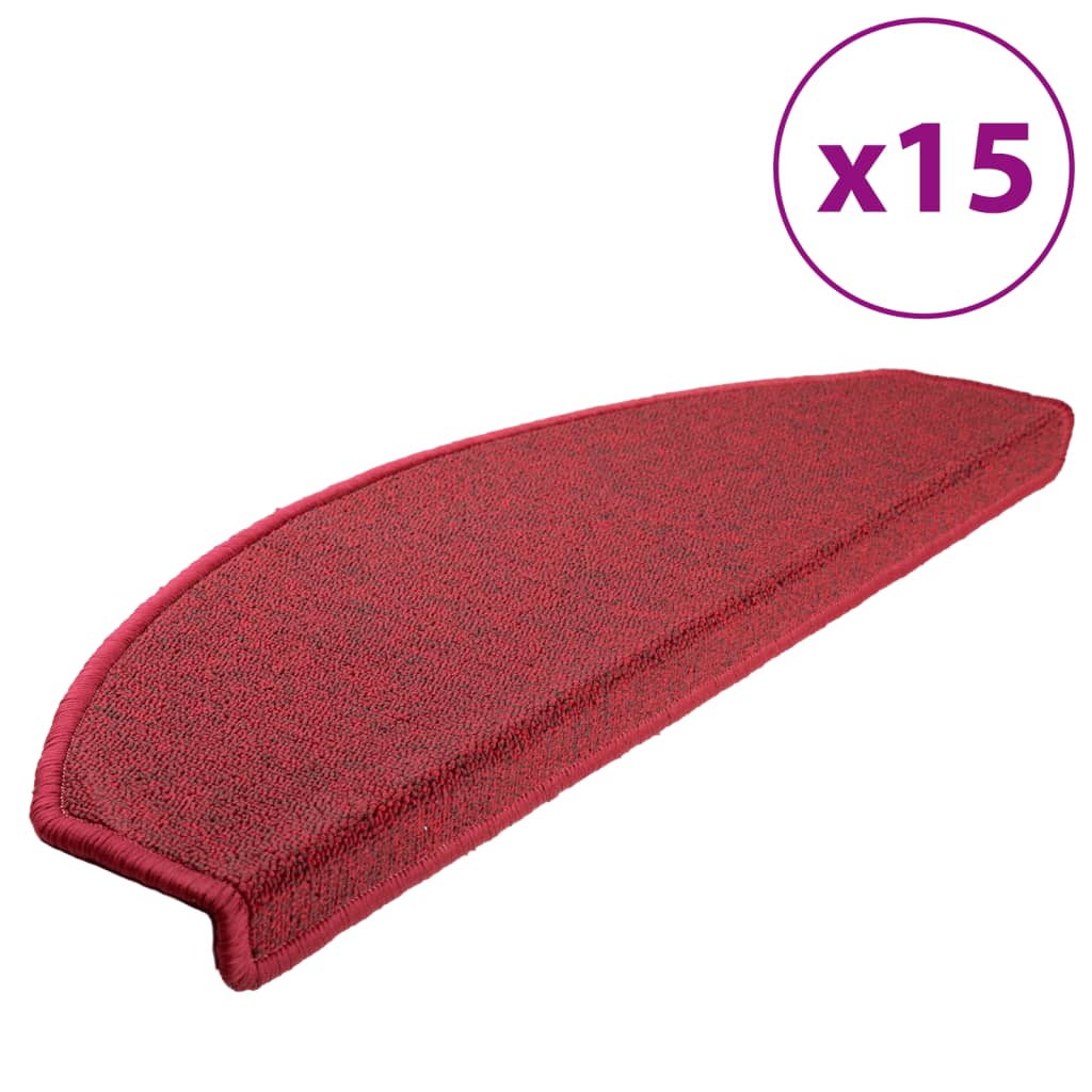 vidaXL Covorașe pentru trepte scară, 15 buc., vișiniu, 65x24x4 cm