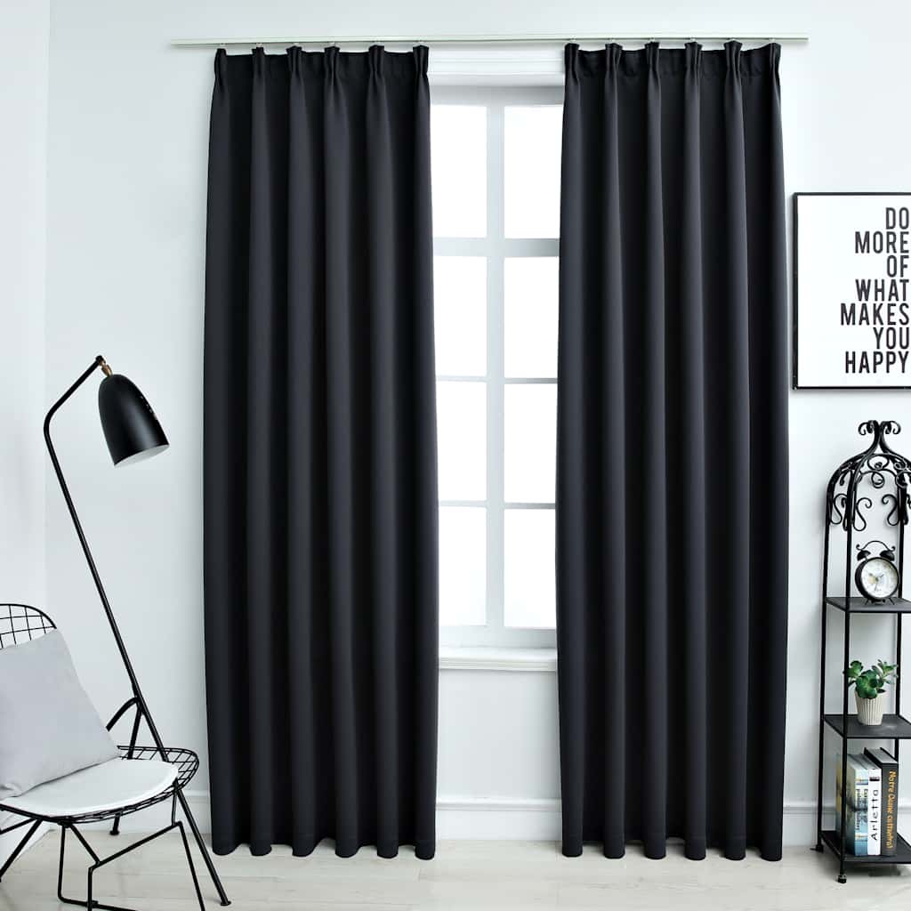 vidaXL Draperii opace cu cârlige, 2 buc., negru, 140 x 175 cm vidaXL Draperii opace cu cârlige, 2 buc., negru, 140 x 175 cm