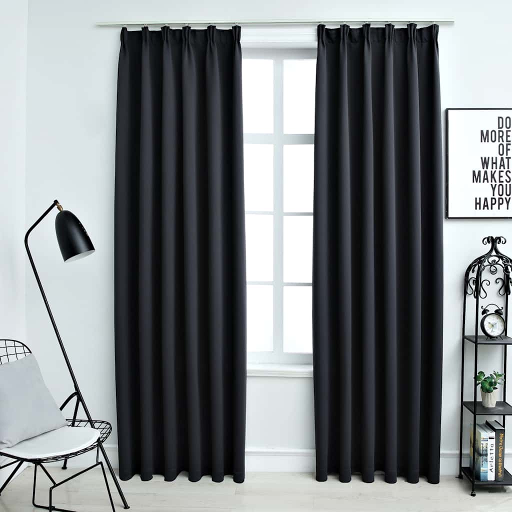 vidaXL Draperii opace cu cârlige, 2 buc., negru, 140 x 225 cm vidaXL Draperii opace cu cârlige, 2 buc., negru, 140 x 225 cm