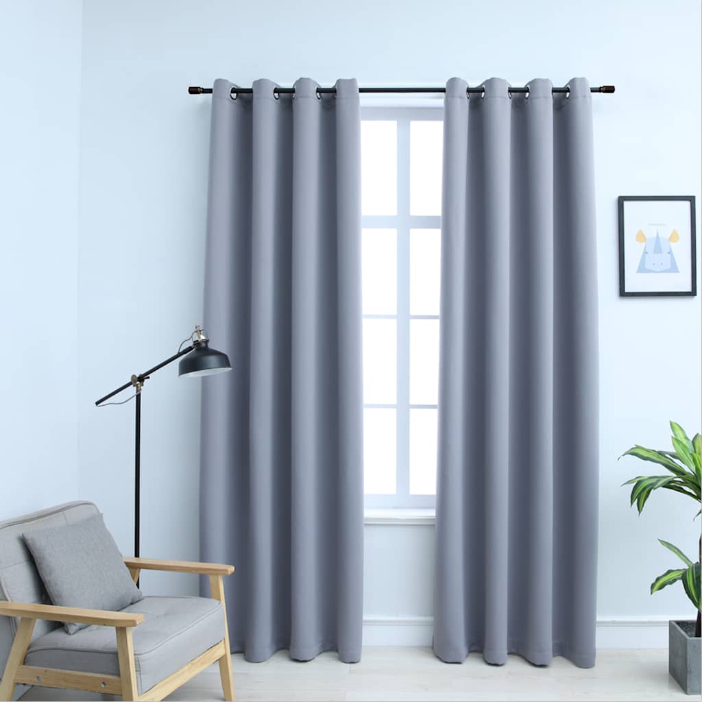vidaXL Draperii opace cu inele metalice, 2 buc., gri, 140 x 175 cm vidaXL Draperii opace cu inele metalice, 2 buc., gri, 140 x 175 cm
