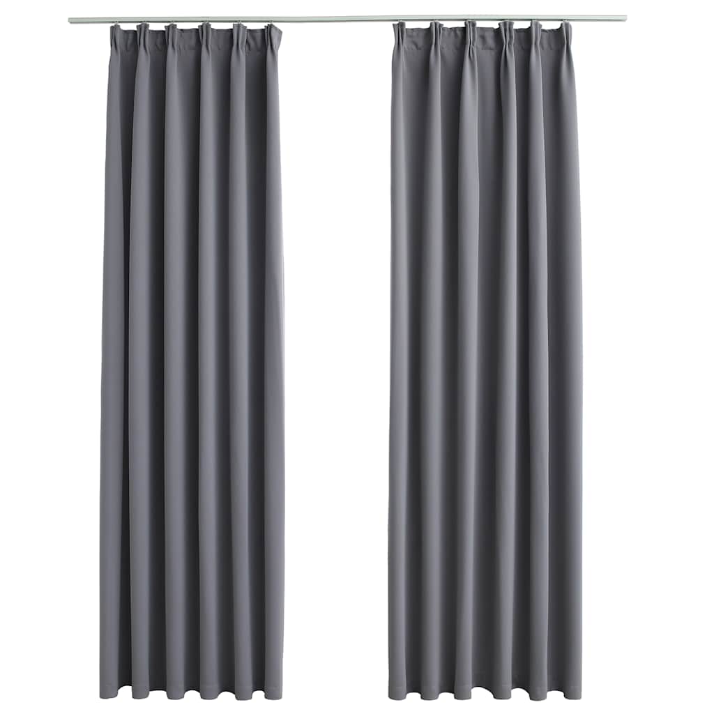 vidaXL Draperii opace cu cârlige, 2 buc., gri, 140 x 225 cm vidaXL Draperii opace cu cârlige, 2 buc., gri, 140 x 225 cm