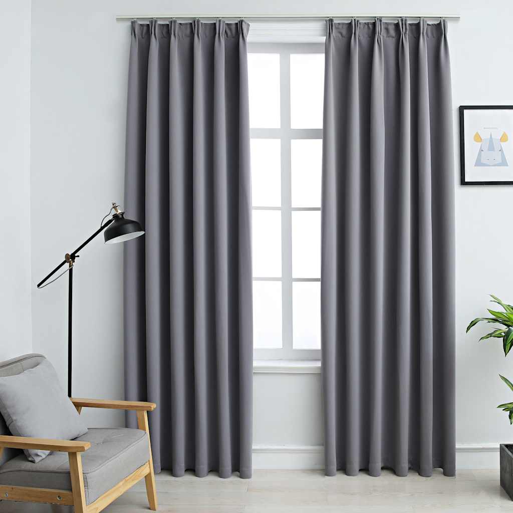 vidaXL Draperii opace cu cârlige, 2 buc., gri, 140 x 225 cm vidaXL Draperii opace cu cârlige, 2 buc., gri, 140 x 225 cm