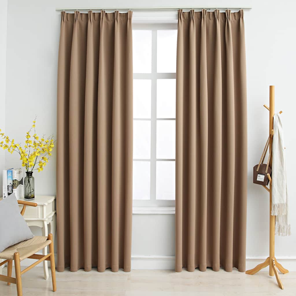 vidaXL Draperii opace, 2 buc., gri taupe, 140 x 245 cm, cu cârlige vidaXL Draperii opace, 2 buc., gri taupe, 140 x 245 cm, cu cârlige