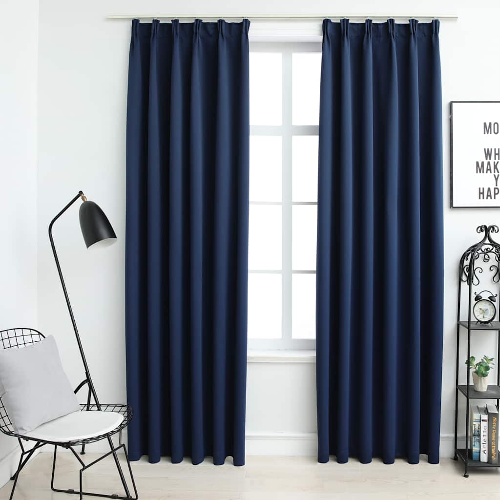 vidaXL Draperii opace cu cârlige, 2 buc., albastru, 140 x 175 cm vidaXL Draperii opace cu cârlige, 2 buc., albastru, 140 x 175 cm