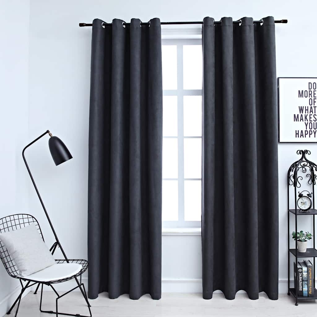vidaXL Draperii opace cu inele metalice, 2 buc., antracit, 140x175 cm vidaXL Draperii opace cu inele metalice, 2 buc., antracit, 140x175 cm