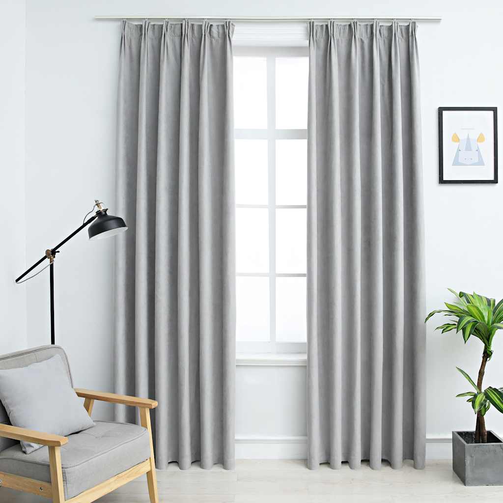 vidaXL Draperii opace cu cârlige, 2 buc., gri, 140 x 225 cm vidaXL Draperii opace cu cârlige, 2 buc., gri, 140 x 225 cm