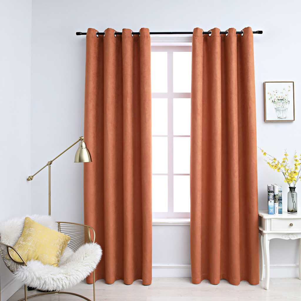 vidaXL Draperii opace cu inele metalice, 2 buc., ruginiu, 140x225 cm vidaXL Draperii opace cu inele metalice, 2 buc., ruginiu, 140x225 cm
