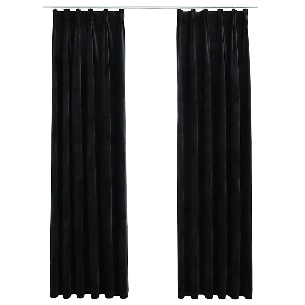 vidaXL Draperii opace, 2 buc., negru, 140x225 cm, catifea, cu cârlige vidaXL Draperii opace, 2 buc., negru, 140x225 cm, catifea, cu cârlige