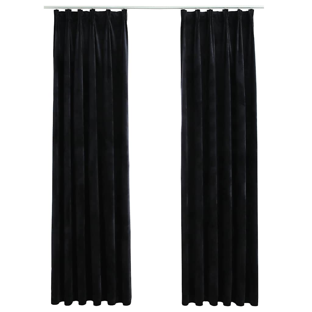 vidaXL Draperii opace cu cârlige, 2 buc., negru, 140x245 cm, catifea