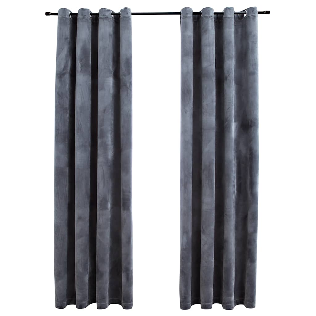 vidaXL Draperii opace cu inele, 2 buc., antracit, 140x225 cm, catifea vidaXL Draperii opace cu inele, 2 buc., antracit, 140x225 cm, catifea