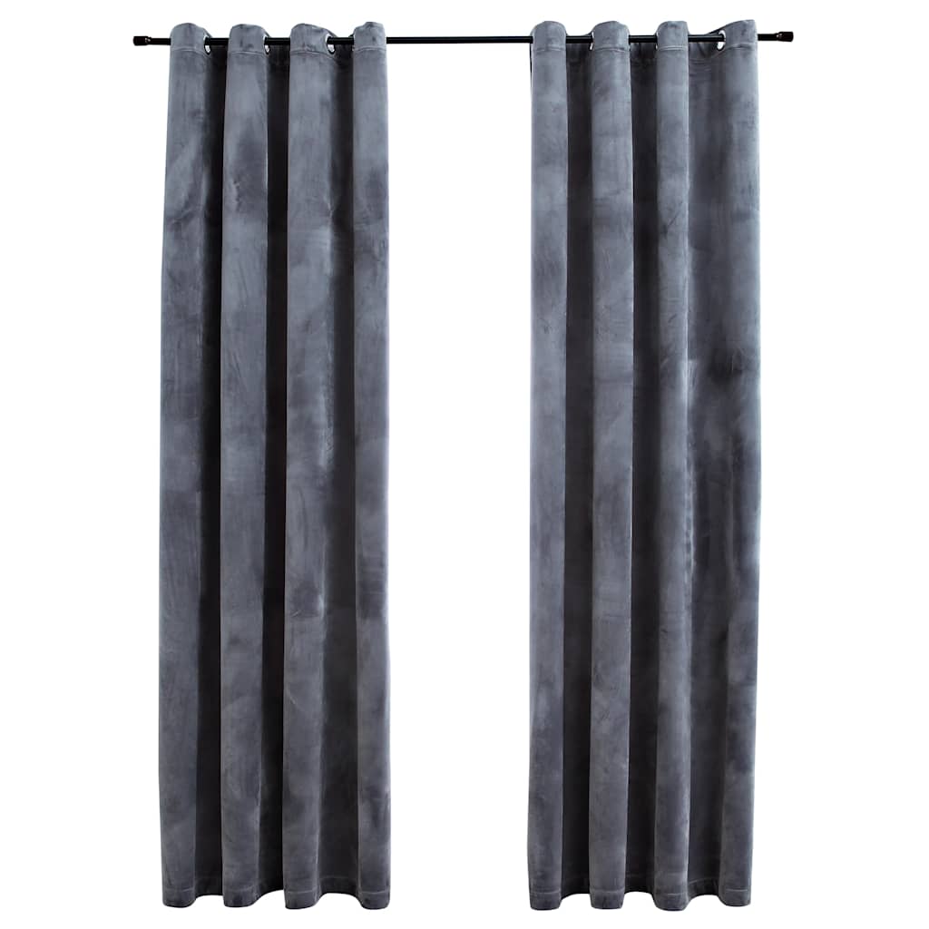 vidaXL Draperii opace cu inele, 2 buc., antracit, 140x245 cm, catifea vidaXL Draperii opace cu inele, 2 buc., antracit, 140x245 cm, catifea