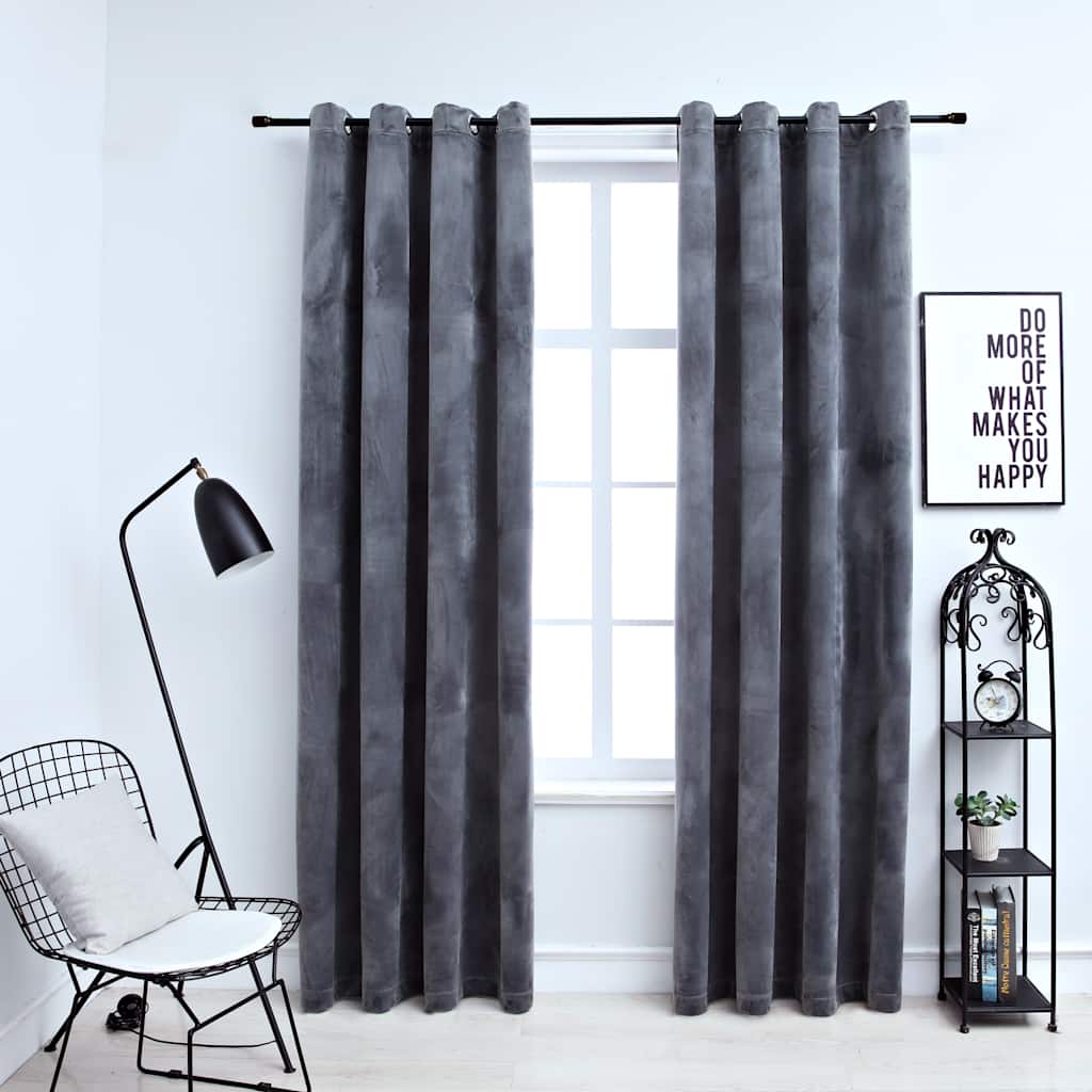 vidaXL Draperii opace cu inele, 2 buc., antracit, 140x245 cm, catifea vidaXL Draperii opace cu inele, 2 buc., antracit, 140x245 cm, catifea