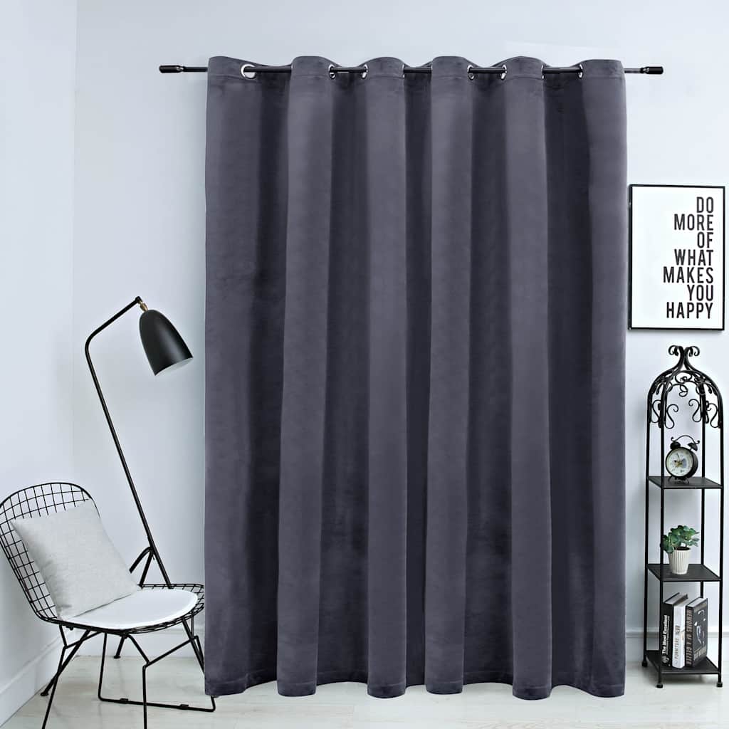 vidaXL Draperie opacă cu inele metalice, antracit, 290x245 cm, catifea vidaXL Draperie opacă cu inele metalice, antracit, 290x245 cm, catifea