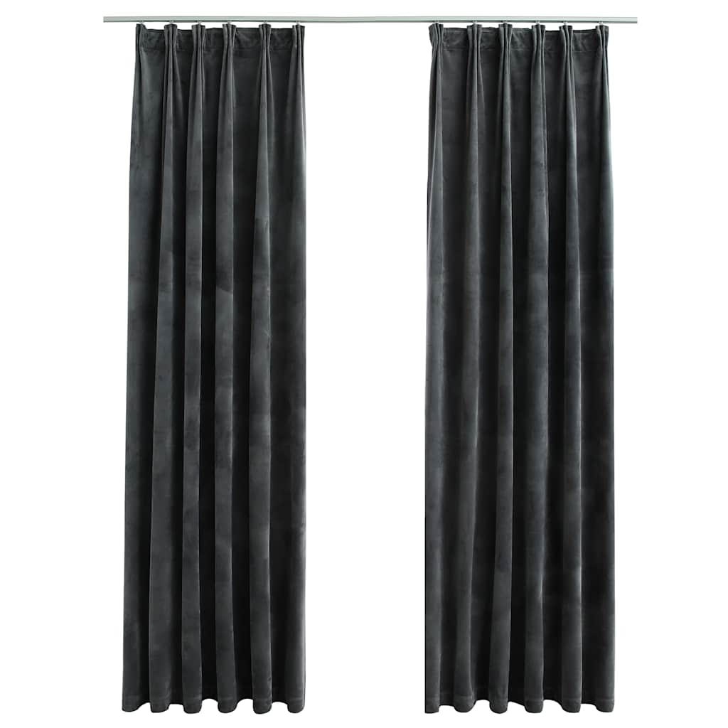 vidaXL Draperii opace cu cârlige, 2 buc, antracit, 140x225 cm catifea vidaXL Draperii opace cu cârlige, 2 buc, antracit, 140x225 cm catifea