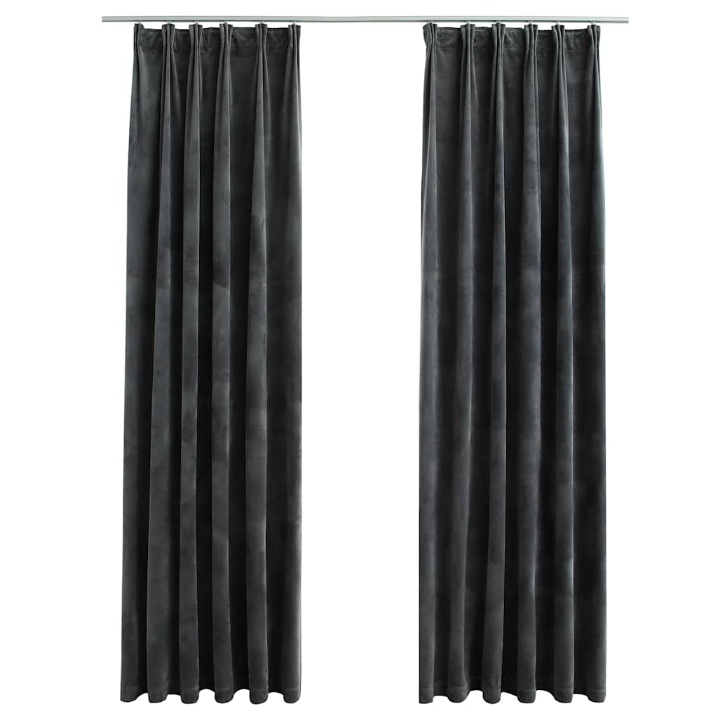 vidaXL Draperii opace cu cârlige, 2 buc., antracit, 140x245cm, catifea vidaXL Draperii opace cu cârlige, 2 buc., antracit, 140x245cm, catifea