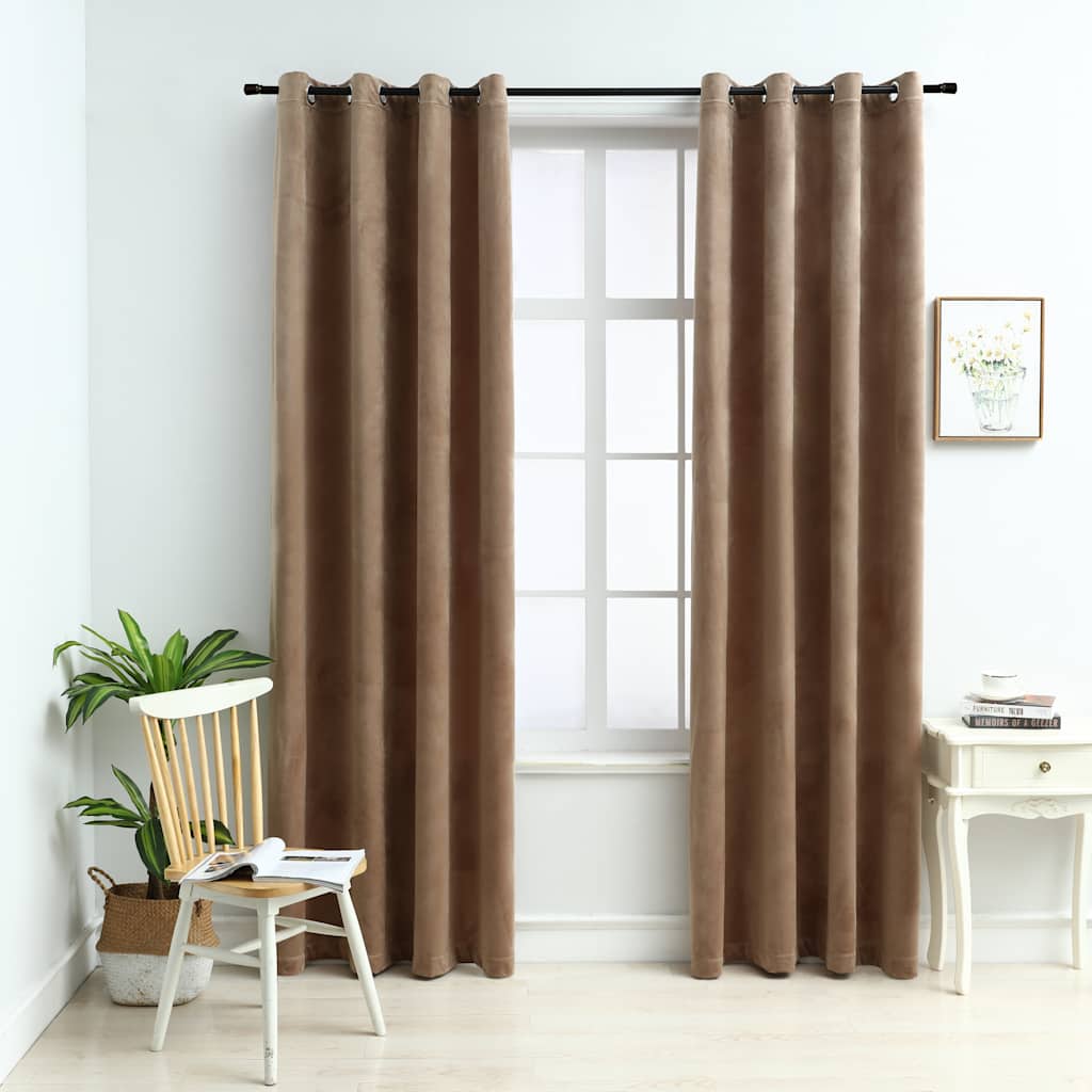 vidaXL Draperii opace cu inele, 2 buc., bej,140 x 245 cm, catifea vidaXL Draperii opace cu inele, 2 buc., bej,140 x 245 cm, catifea