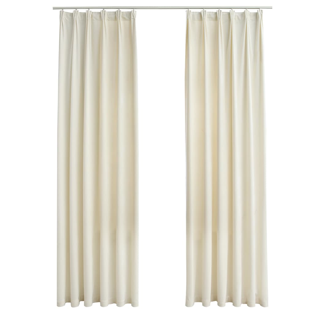 vidaXL Draperii opace cu cârlige, 2 buc., crem, 140x175 cm, catifea vidaXL Draperii opace cu cârlige, 2 buc., crem, 140x175 cm, catifea