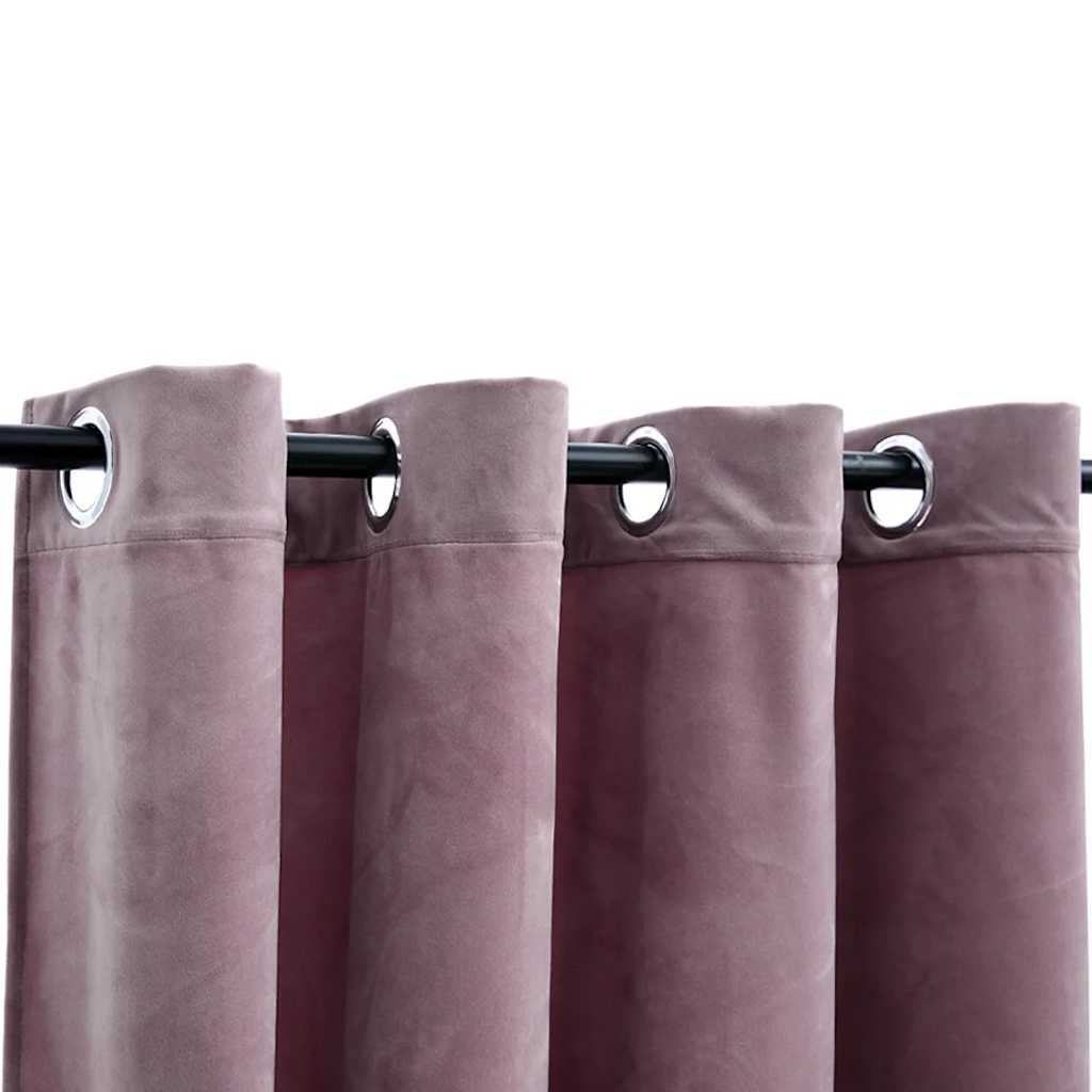 vidaXL Draperii opace cu inele, 2 buc., roz antic, 140x245 cm, catifea