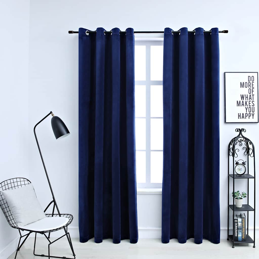 vidaXL Draperii opace & inele 2 buc. albastru închis 140x175cm catifea vidaXL Draperii opace & inele 2 buc. albastru închis 140x175cm catifea