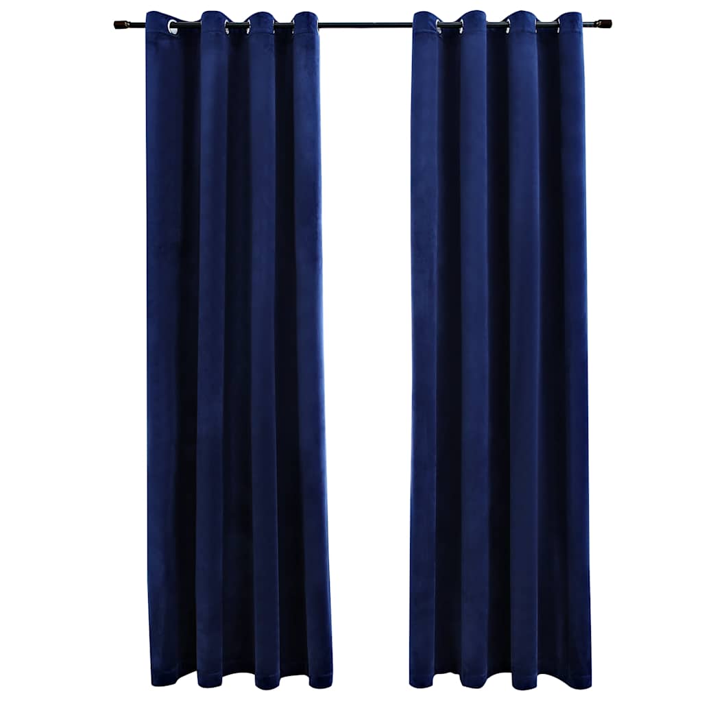 vidaXL Draperii opace cu inele, 2 buc., albastru, 140x225 cm, catifea