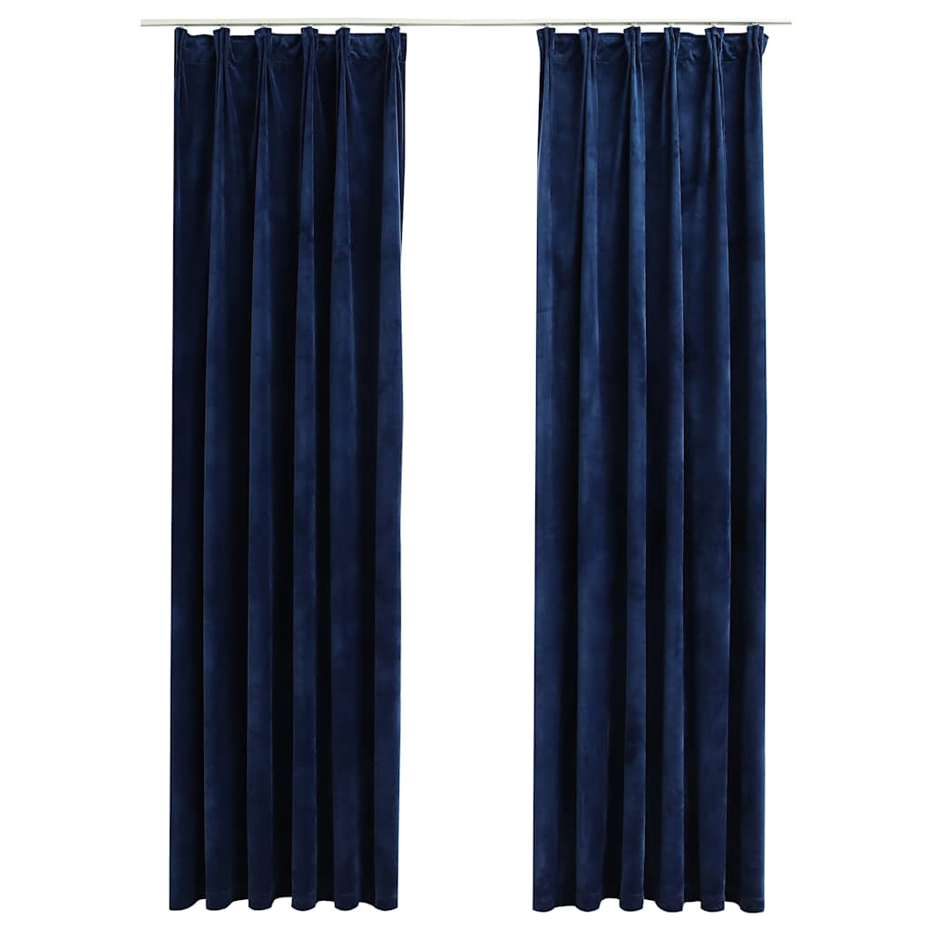 vidaXL Draperii opace 2 buc. albastru închis 140x175cm catifea cârlige vidaXL Draperii opace 2 buc. albastru închis 140x175cm catifea cârlige