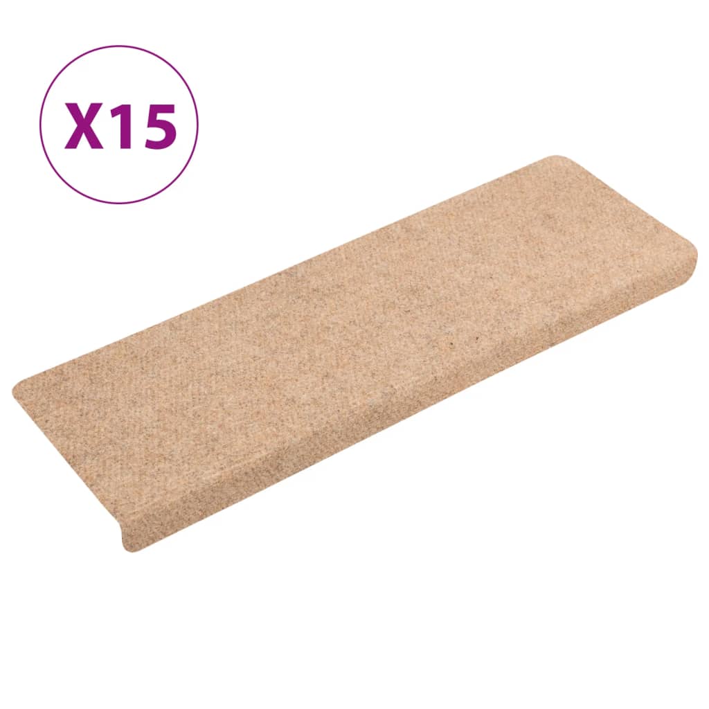 vidaXL Covorașe autoadezive pentru scări, 15 buc., 65x21x4 cm, margini dreptunghiulare, crem
