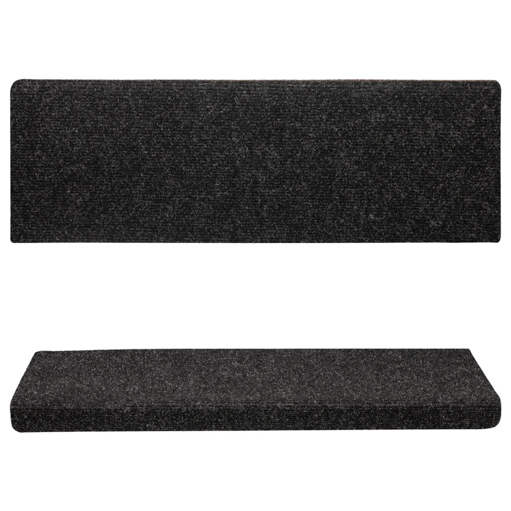 vidaXL Covorașe scări autoadezive, 15 buc., 65x21x4 cm, margini dreptunghiulare negre