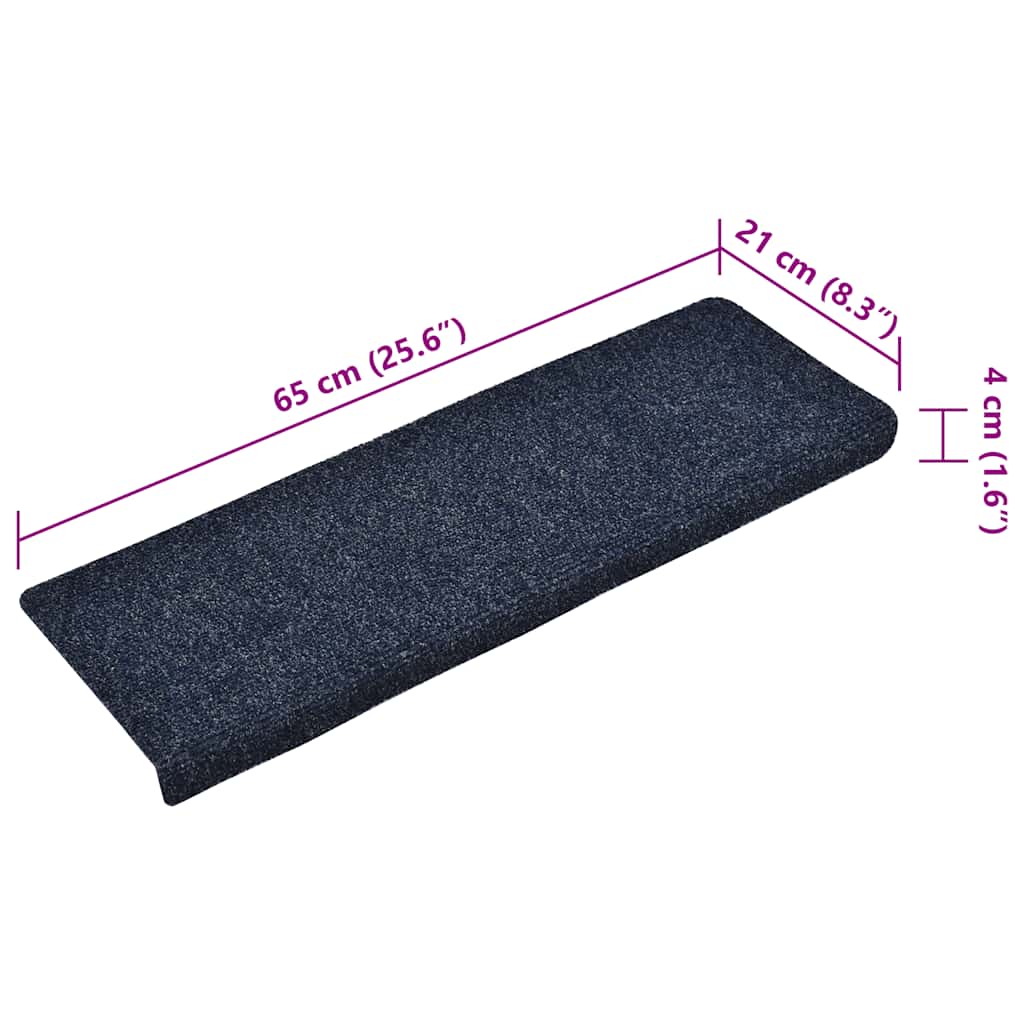 vidaXL Covorașe scări autoadezive, 15 buc., 65x21x4 cm, margini dreptunghiulare albastre