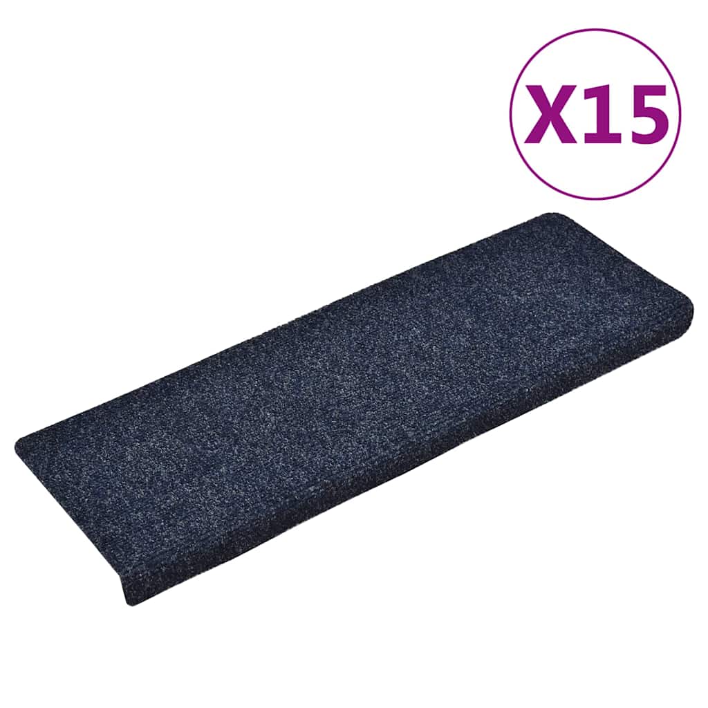 vidaXL Covorașe scări autoadezive, 15 buc., 65x21x4 cm, margini dreptunghiulare albastre