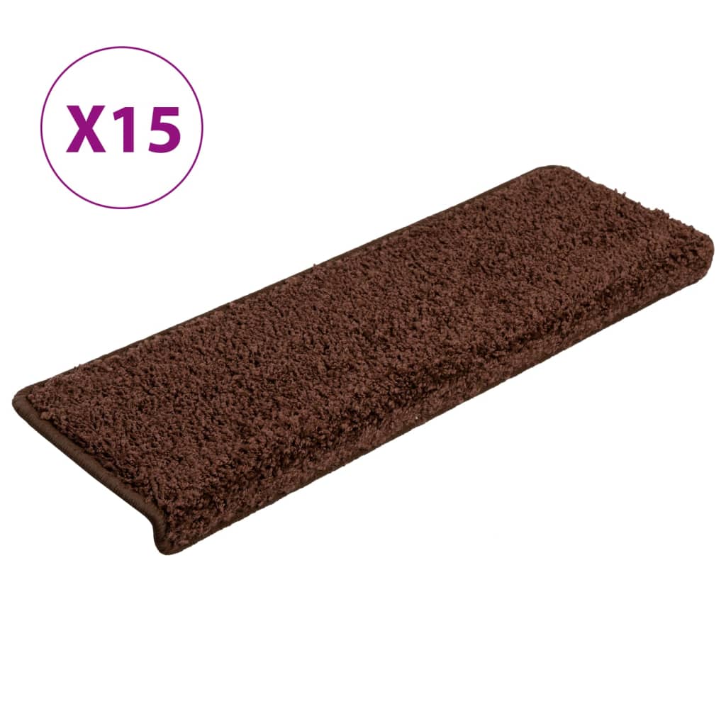 vidaXL Covorașe de trepte de scară, 15 buc., maro, 65x21x4 cm vidaXL Covorașe de trepte de scară, 15 buc., maro, 65x21x4 cm