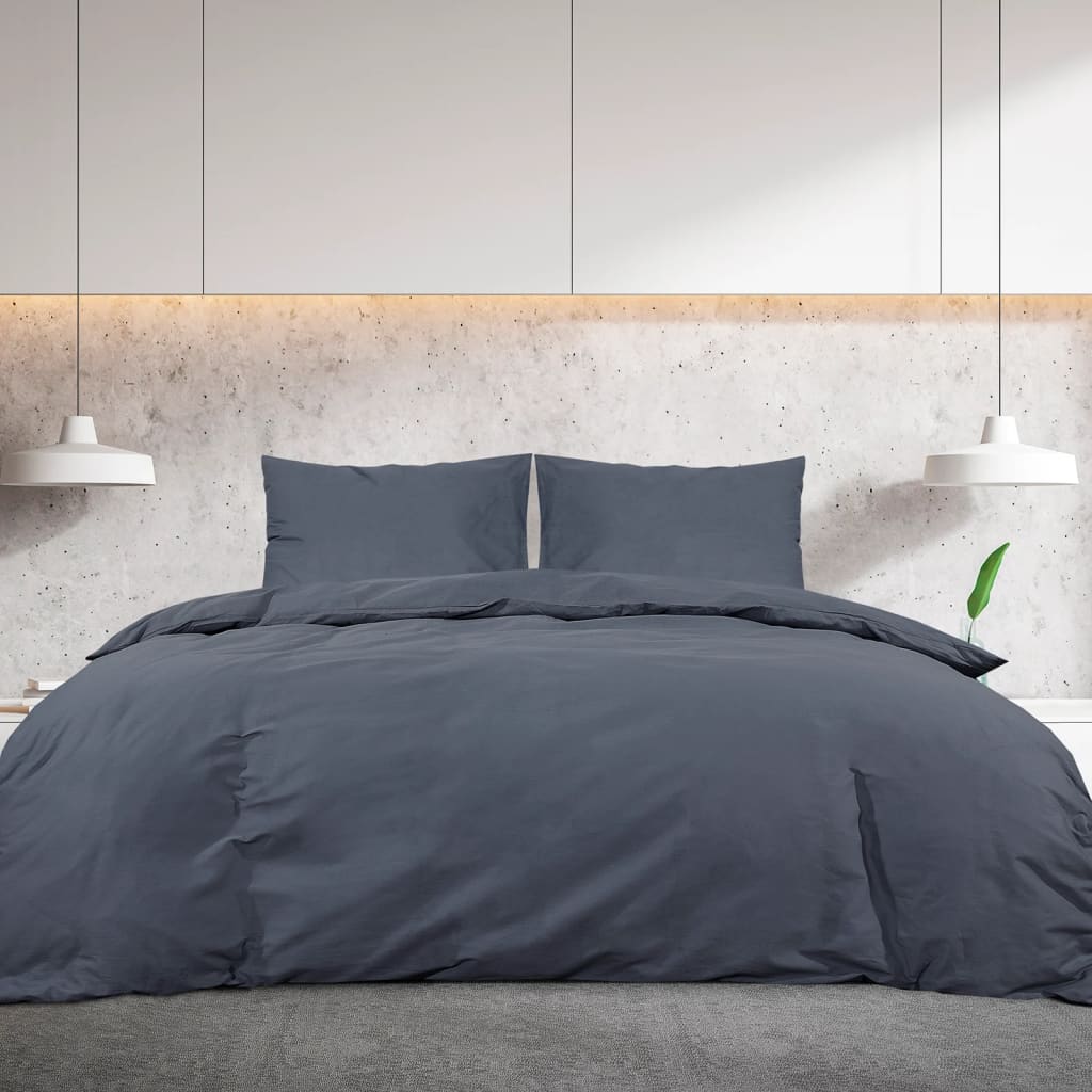 vidaXL Set lenjerie cu husă de pilotă, antracit, 200x200 cm microfibră vidaXL Set lenjerie cu husă de pilotă, antracit, 200x200 cm microfibră