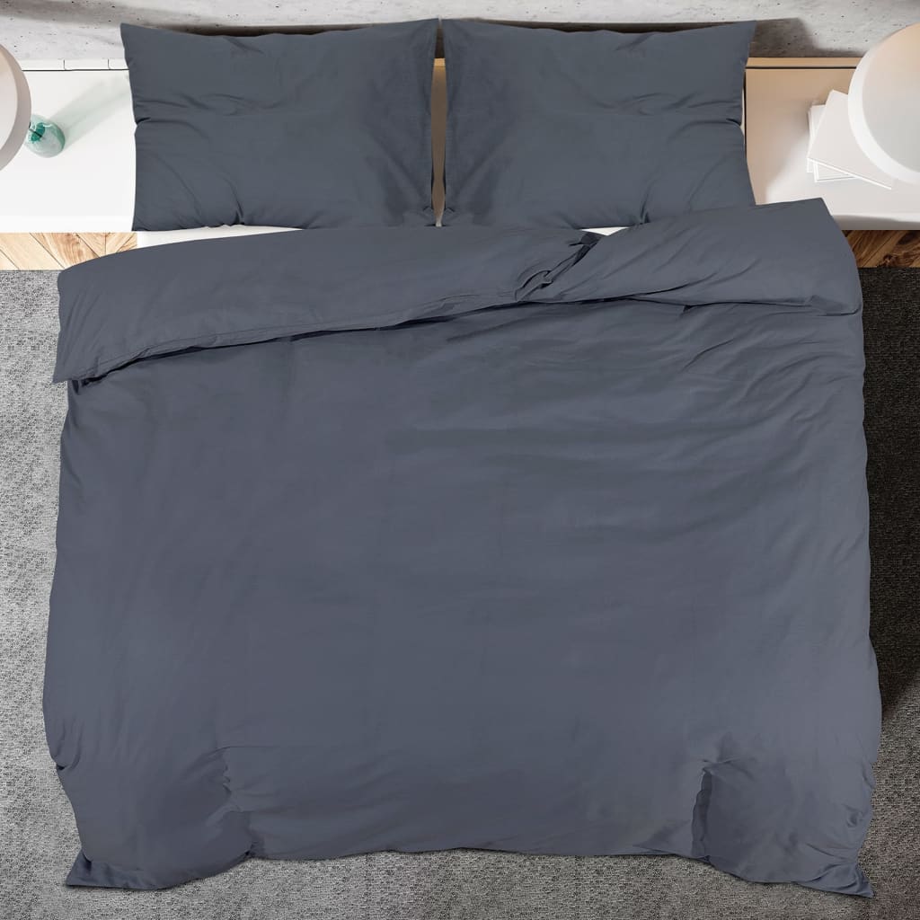vidaXL Set lenjerie cu husă de pilotă, antracit, 200x200 cm microfibră vidaXL Set lenjerie cu husă de pilotă, antracit, 200x200 cm microfibră
