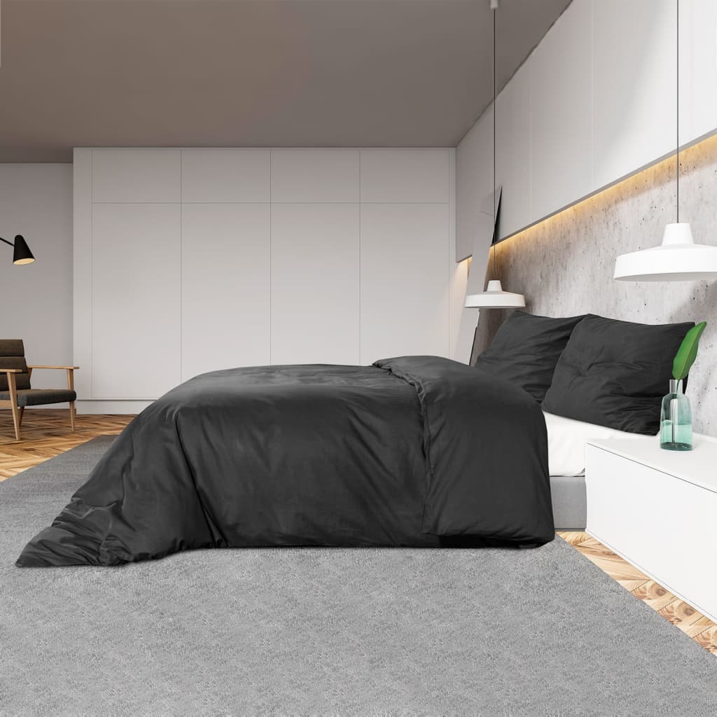 vidaXL Set cu husă de pilotă, negru, 140x200 cm, microfibră