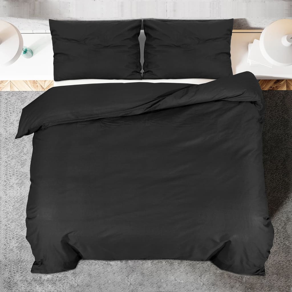 vidaXL Set cu husă de pilotă, negru, 140x200 cm, microfibră