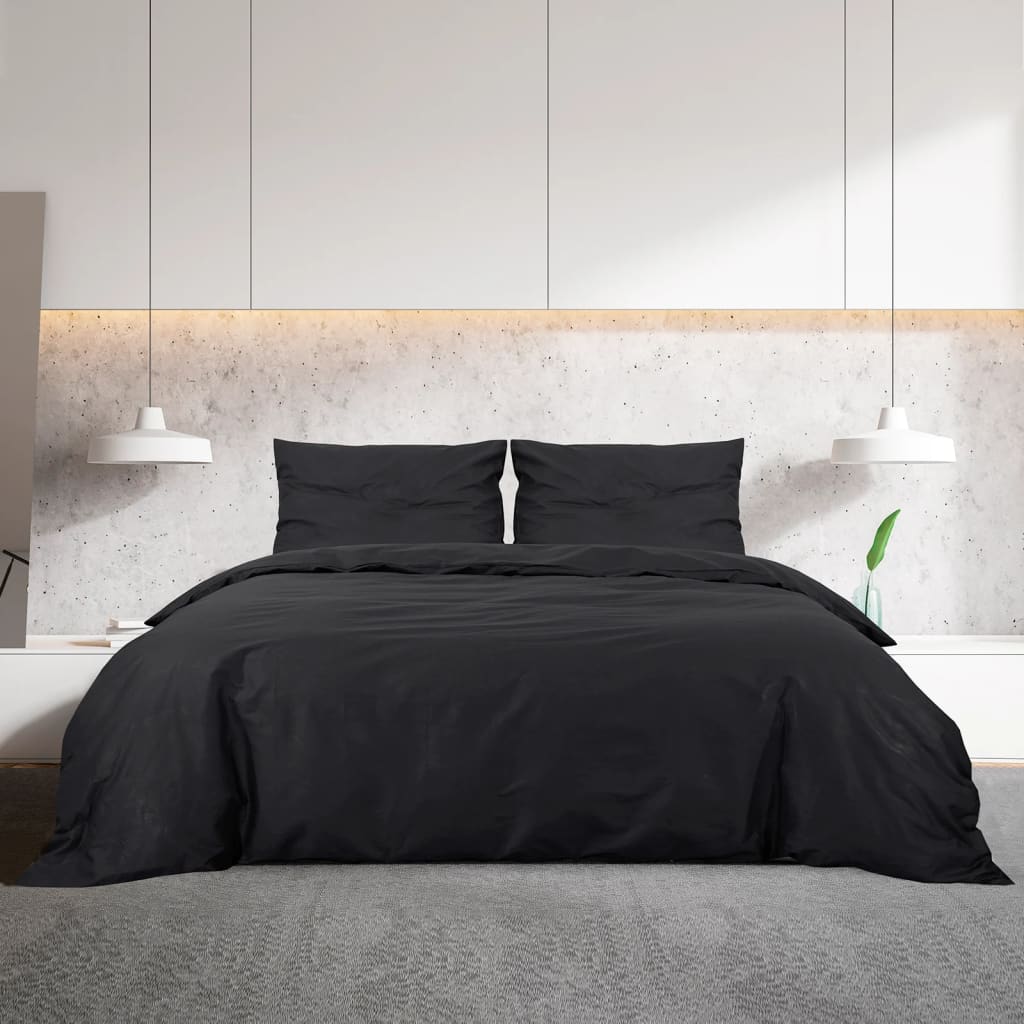 vidaXL Set cu husă de pilotă, negru, 135x200 cm, microfibră