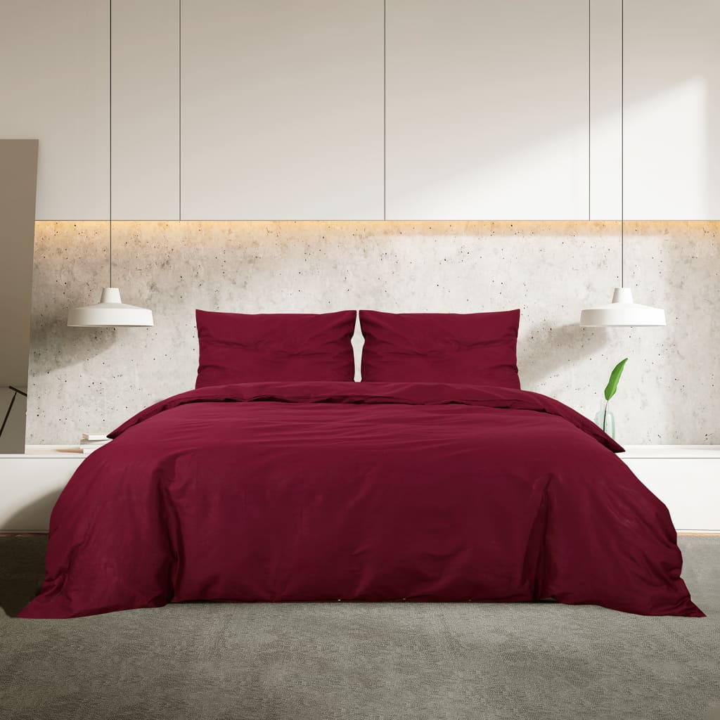 vidaXL Set lenjerie cu husă de pilotă, bordo, 140x200 cm, bumbac vidaXL Set lenjerie cu husă de pilotă, bordo, 140x200 cm, bumbac