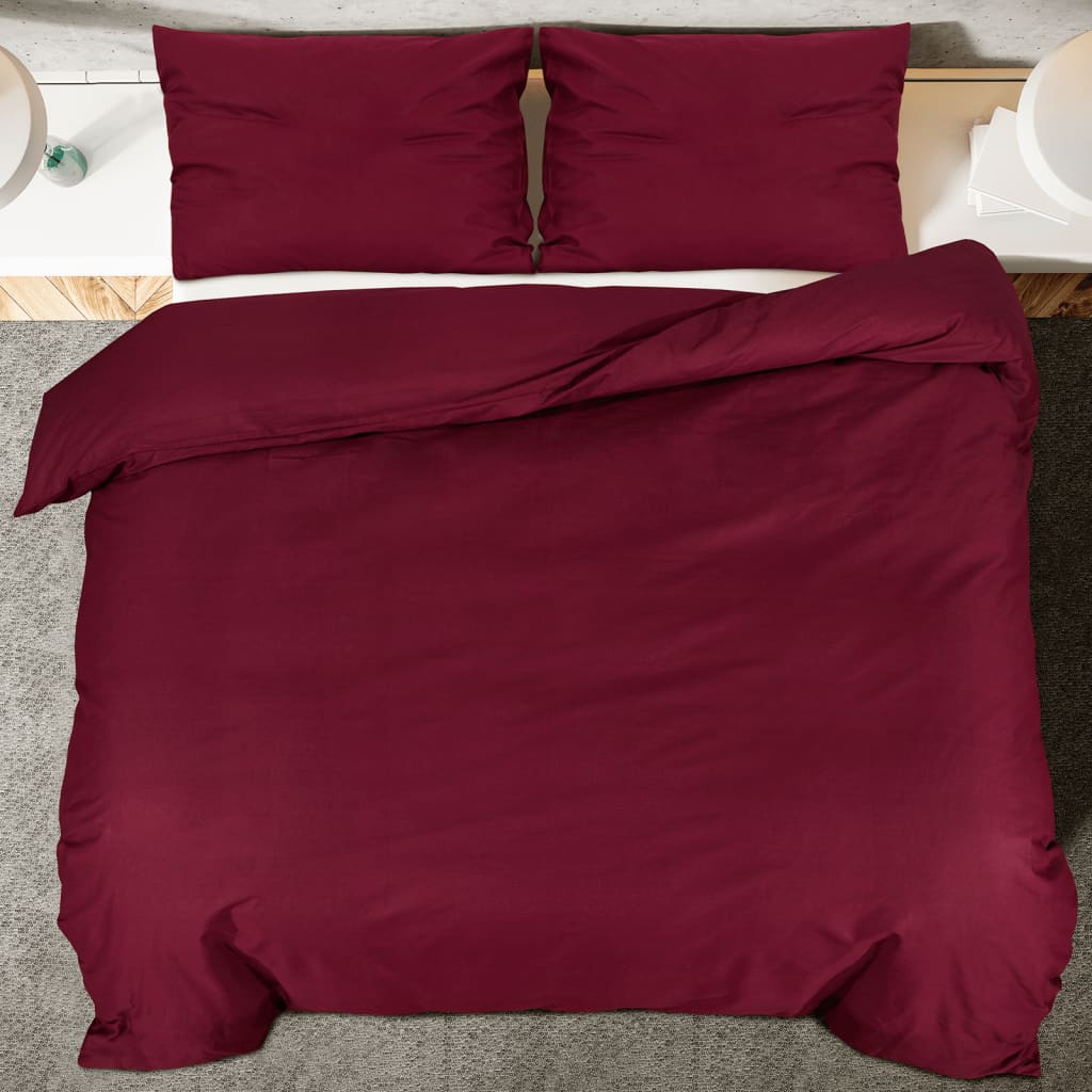 vidaXL Set lenjerie cu husă de pilotă, bordo, 140x200 cm, bumbac vidaXL Set lenjerie cu husă de pilotă, bordo, 140x200 cm, bumbac