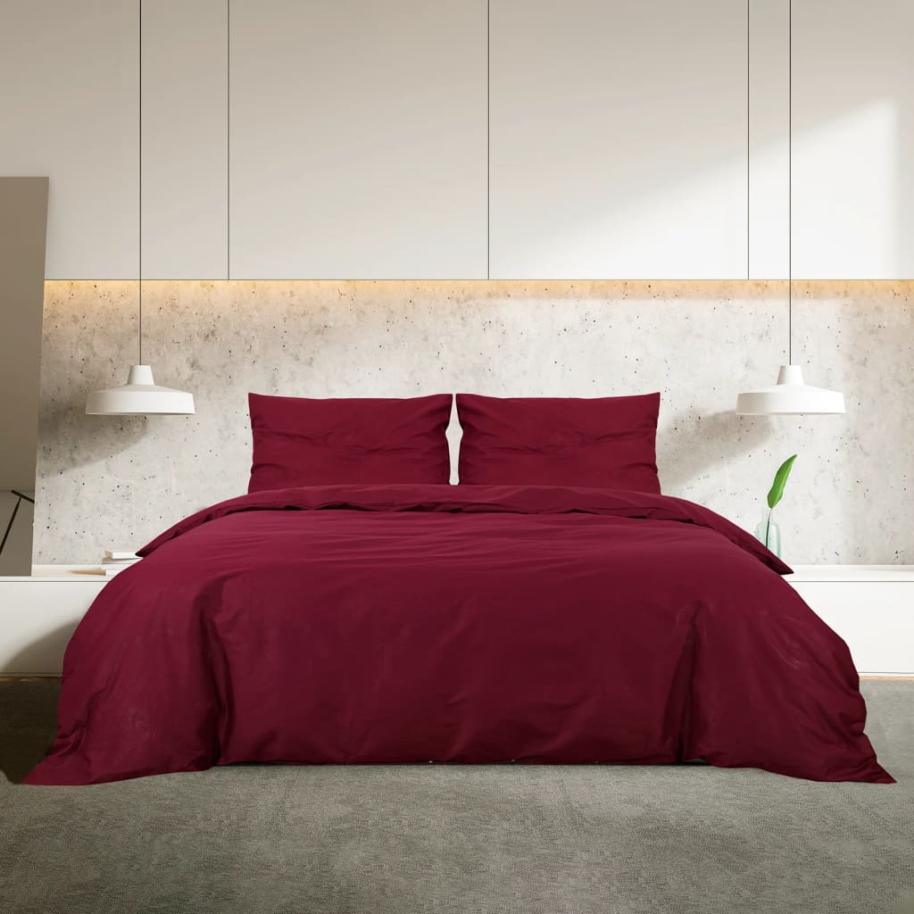 vidaXL Set lenjerie cu husă de pilotă, bordo, 220x240 cm, bumbac vidaXL Set lenjerie cu husă de pilotă, bordo, 220x240 cm, bumbac