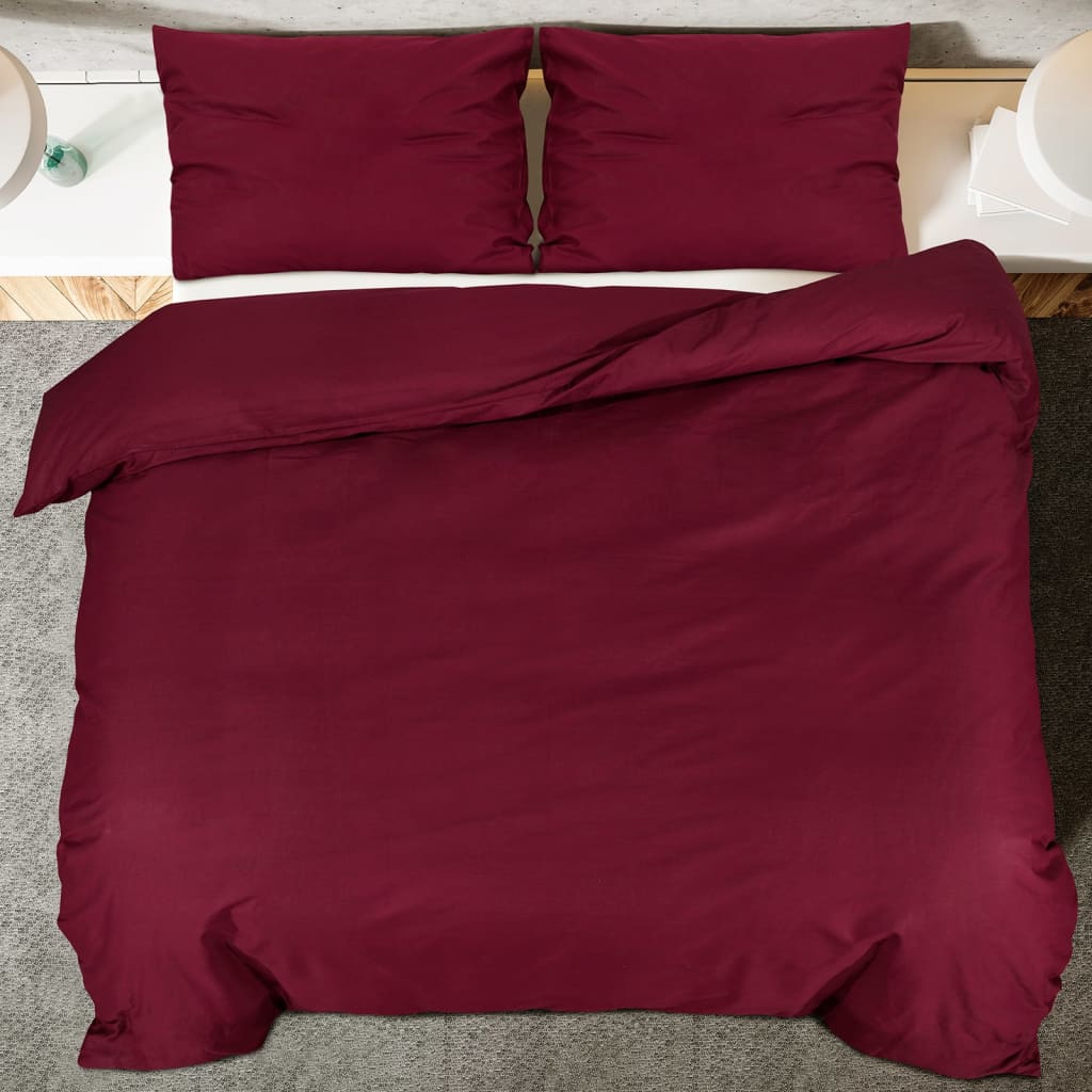 vidaXL Set lenjerie cu husă de pilotă, bordo, 220x240 cm, bumbac vidaXL Set lenjerie cu husă de pilotă, bordo, 220x240 cm, bumbac
