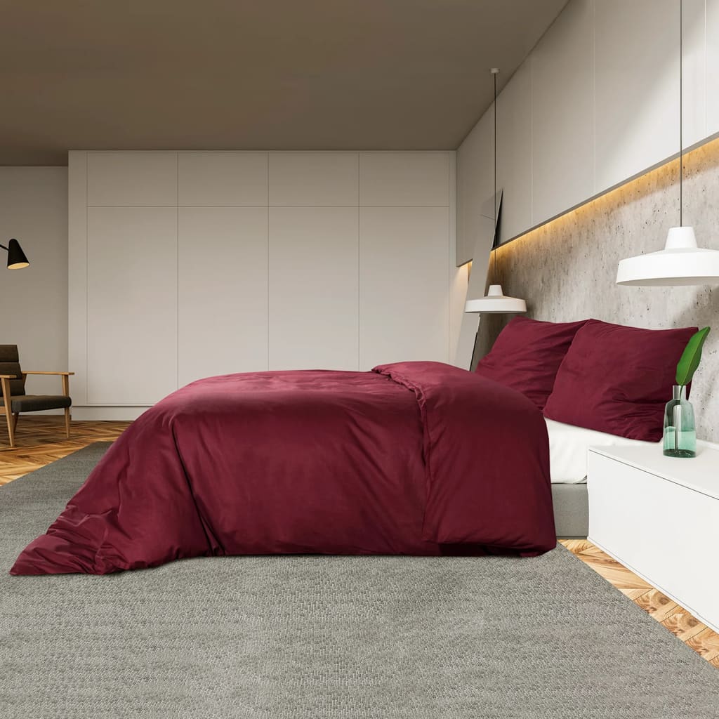 vidaXL Set lenjerie cu husă de pilotă, bordo, 200x200 cm, bumbac vidaXL Set lenjerie cu husă de pilotă, bordo, 200x200 cm, bumbac