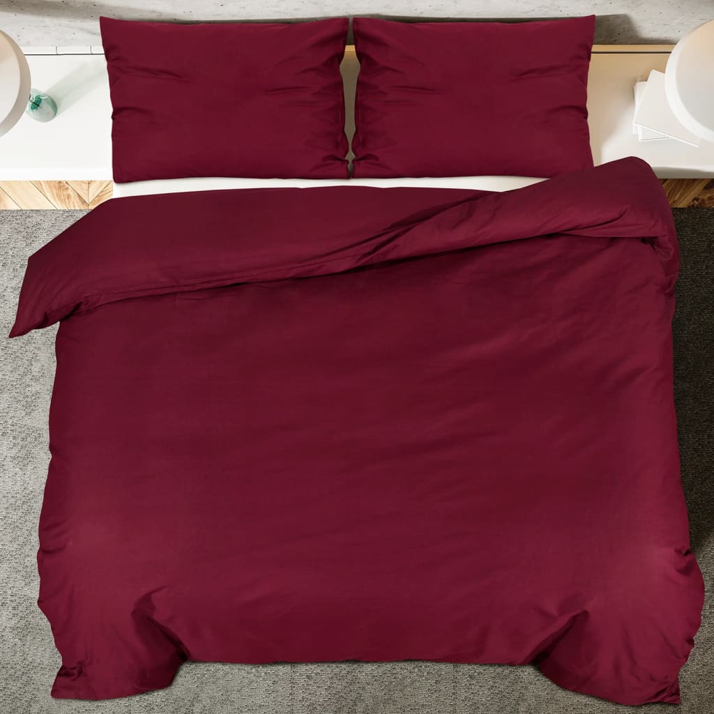 vidaXL Set lenjerie cu husă de pilotă, bordo, 200x200 cm, bumbac vidaXL Set lenjerie cu husă de pilotă, bordo, 200x200 cm, bumbac