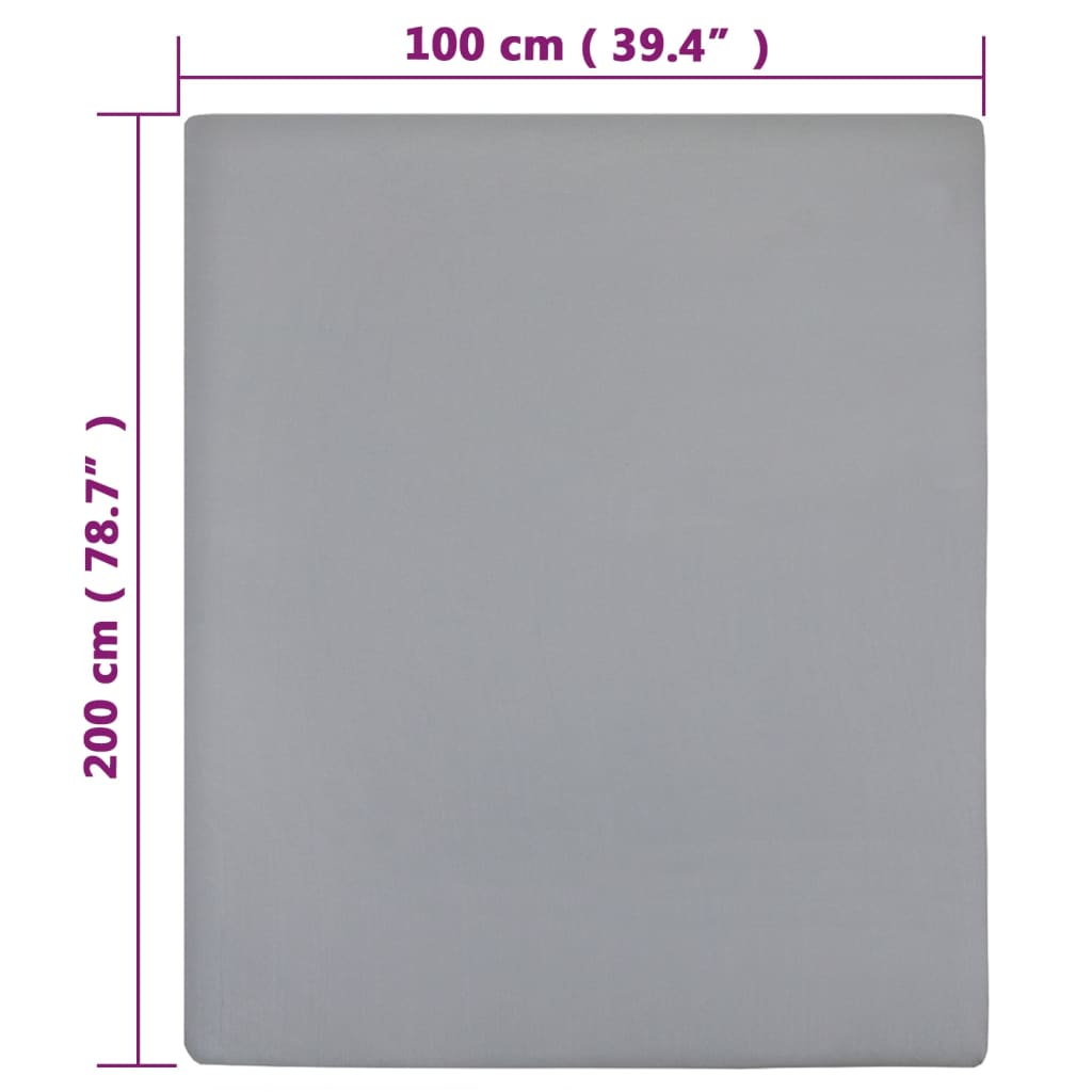 vidaXL Cearșaf de pat cu elastic, 2 buc., gri, 100x200 cm, bumbac vidaXL Cearșaf de pat cu elastic, 2 buc., gri, 100x200 cm, bumbac