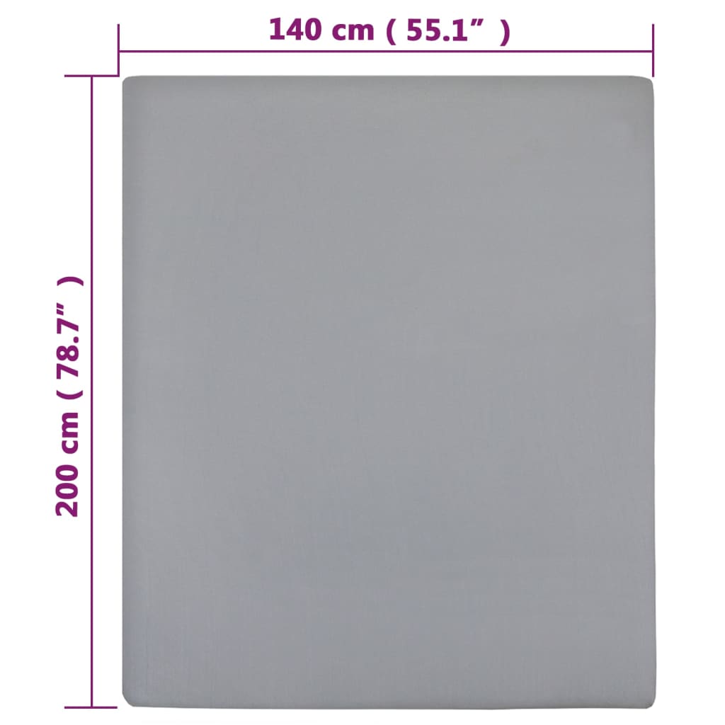 vidaXL Cearșaf de pat cu elastic, 2 buc., gri, 140x200 cm, bumbac vidaXL Cearșaf de pat cu elastic, 2 buc., gri, 140x200 cm, bumbac