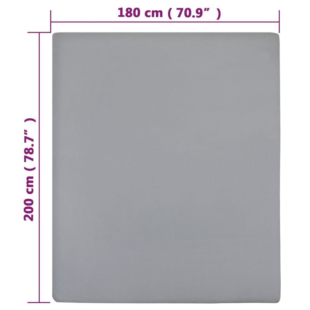 vidaXL Cearșaf de pat cu elastic, 2 buc., gri, 180x200 cm, bumbac vidaXL Cearșaf de pat cu elastic, 2 buc., gri, 180x200 cm, bumbac