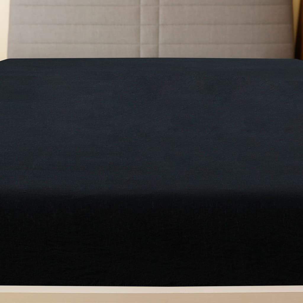 vidaXL Cearșaf de pat cu elastic, negru, 160x200 cm, bumbac vidaXL Cearșaf de pat cu elastic, negru, 160x200 cm, bumbac