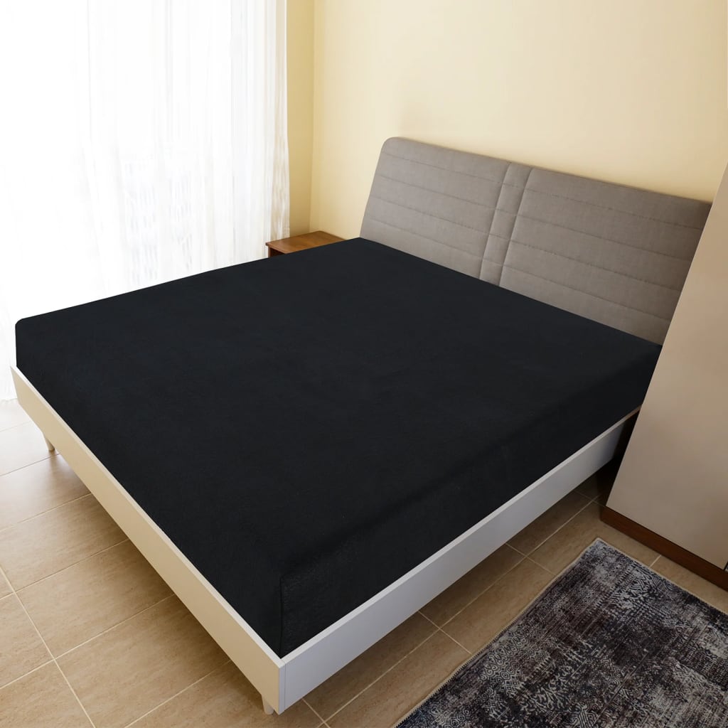 vidaXL Cearșaf de pat cu elastic, negru, 160x200 cm, bumbac vidaXL Cearșaf de pat cu elastic, negru, 160x200 cm, bumbac