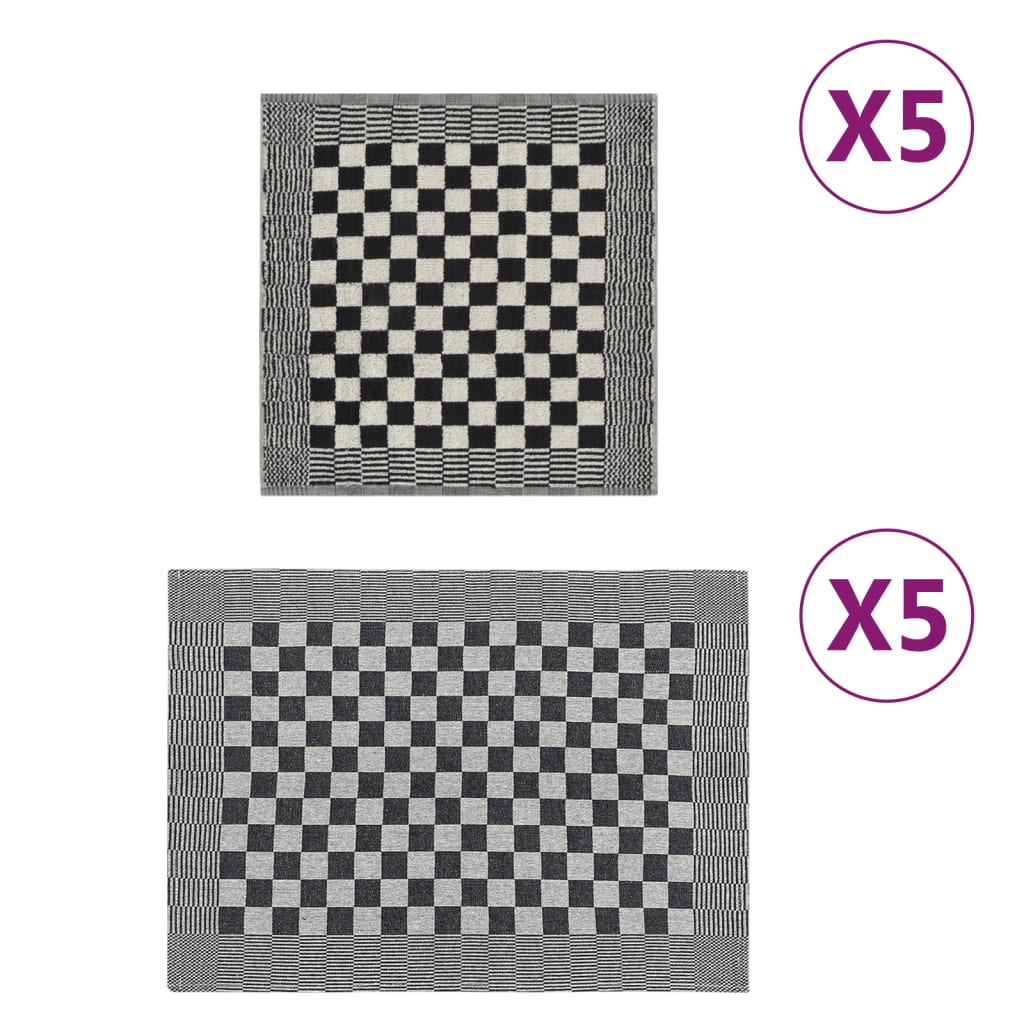 vidaXL Set de prosoape, 10 buc., negru și alb, bumbac vidaXL Set de prosoape, 10 buc., negru și alb, bumbac