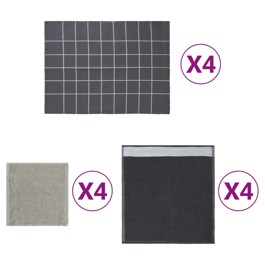 vidaXL Set de prosoape, 12 buc., gri, bumbac vidaXL Set de prosoape, 12 buc., gri, bumbac